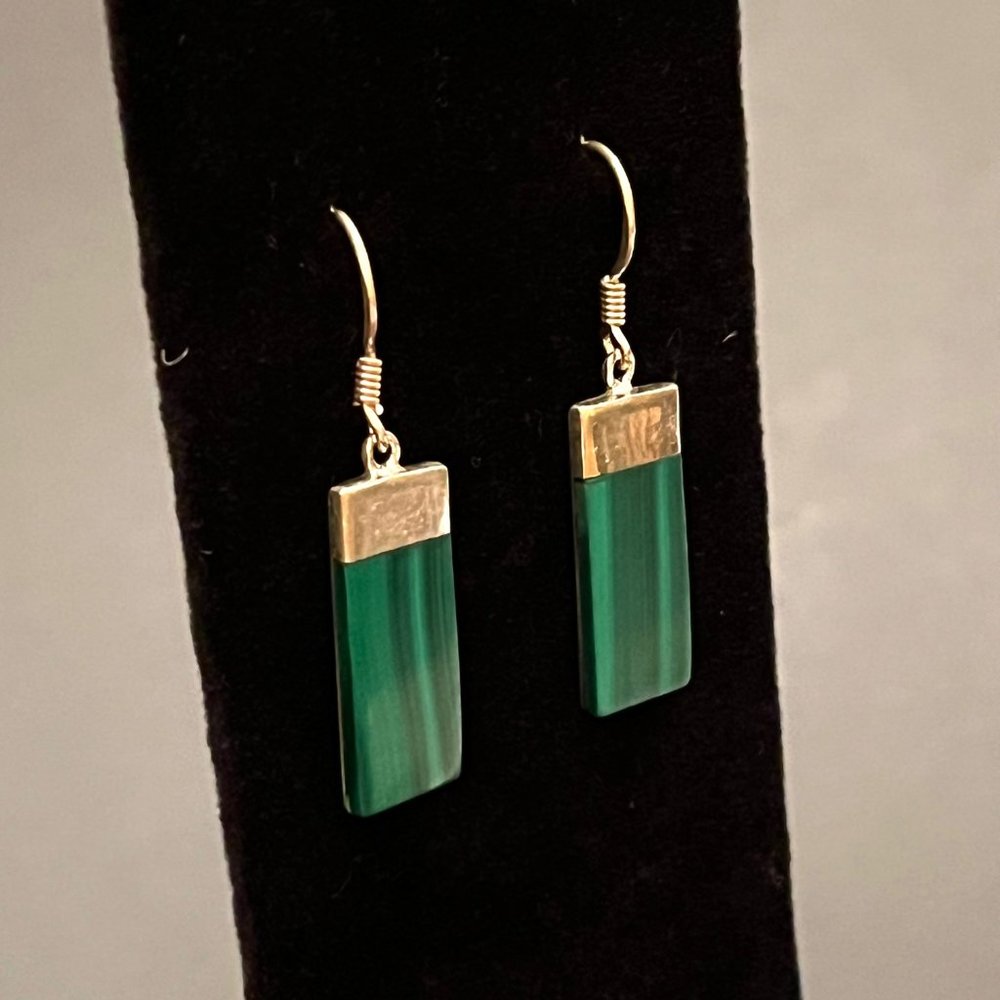 Rectangular Malachite And Sterling Silver Drop Ea… - image 2